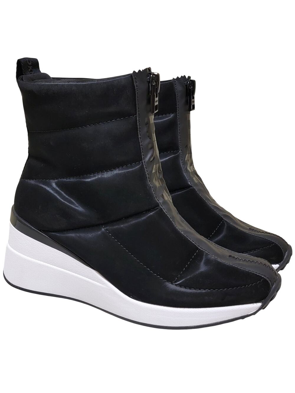 DKNY Women Parla Wedge Heel Front Zip Winter Booties Size US 6M Black White